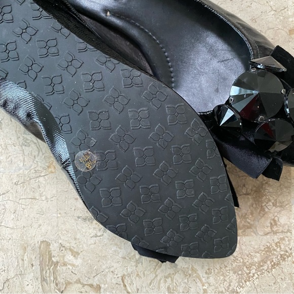 Elegant Ballerina Flat Black Pointed Toe Bow Rhinestones Brazil Size 7.5 B - Picture 11 of 12